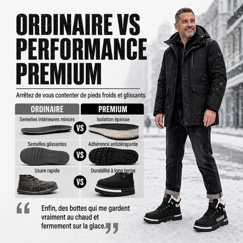 Bottes Martin chaudes à doublure molletonnée et antidérapantes pour homme