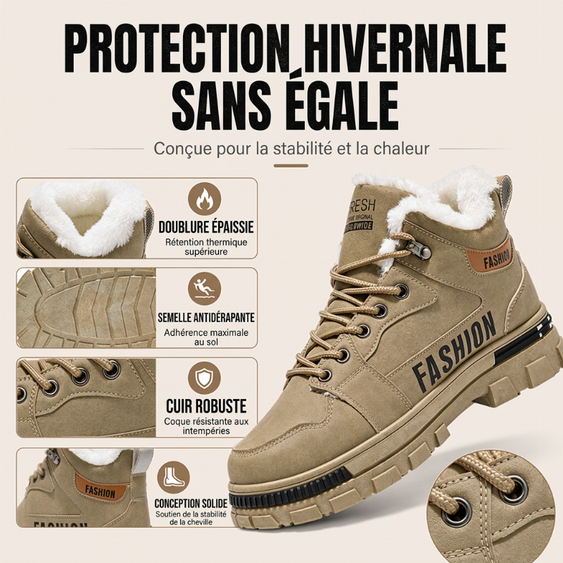 Bottes Martin chaudes à doublure molletonnée et antidérapantes pour homme