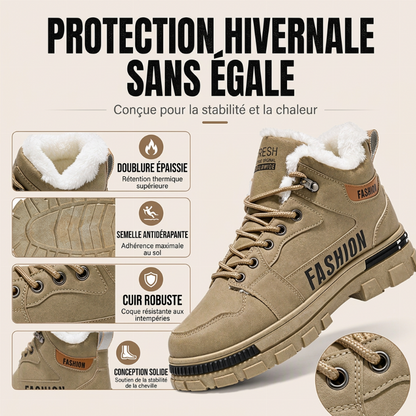 Bottes Martin chaudes à doublure molletonnée et antidérapantes pour homme