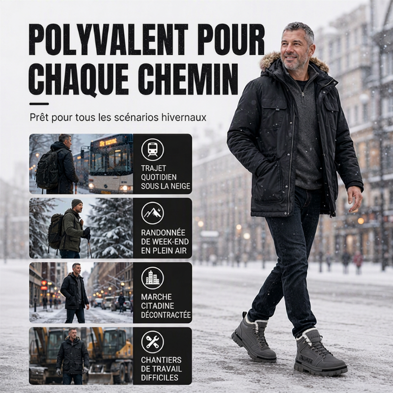 Bottes Martin chaudes à doublure molletonnée et antidérapantes pour homme