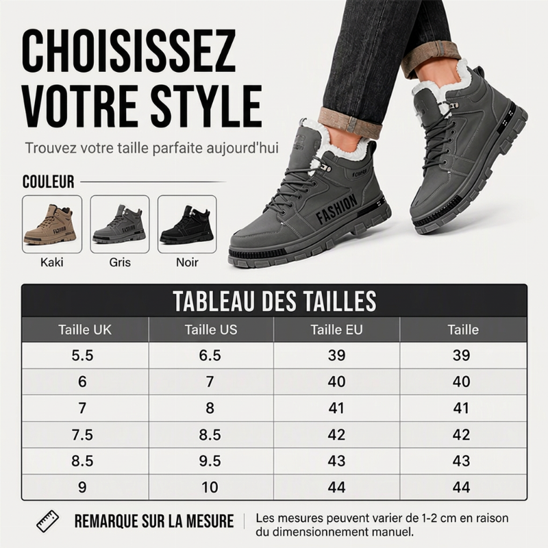 Bottes Martin chaudes à doublure molletonnée et antidérapantes pour homme