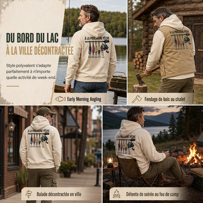 Sweat à capuche décontracté pour homme avec motif graphique de pêche rétro, coupe détendue, en molleton doux mélangé de coton, avec poches kangourou