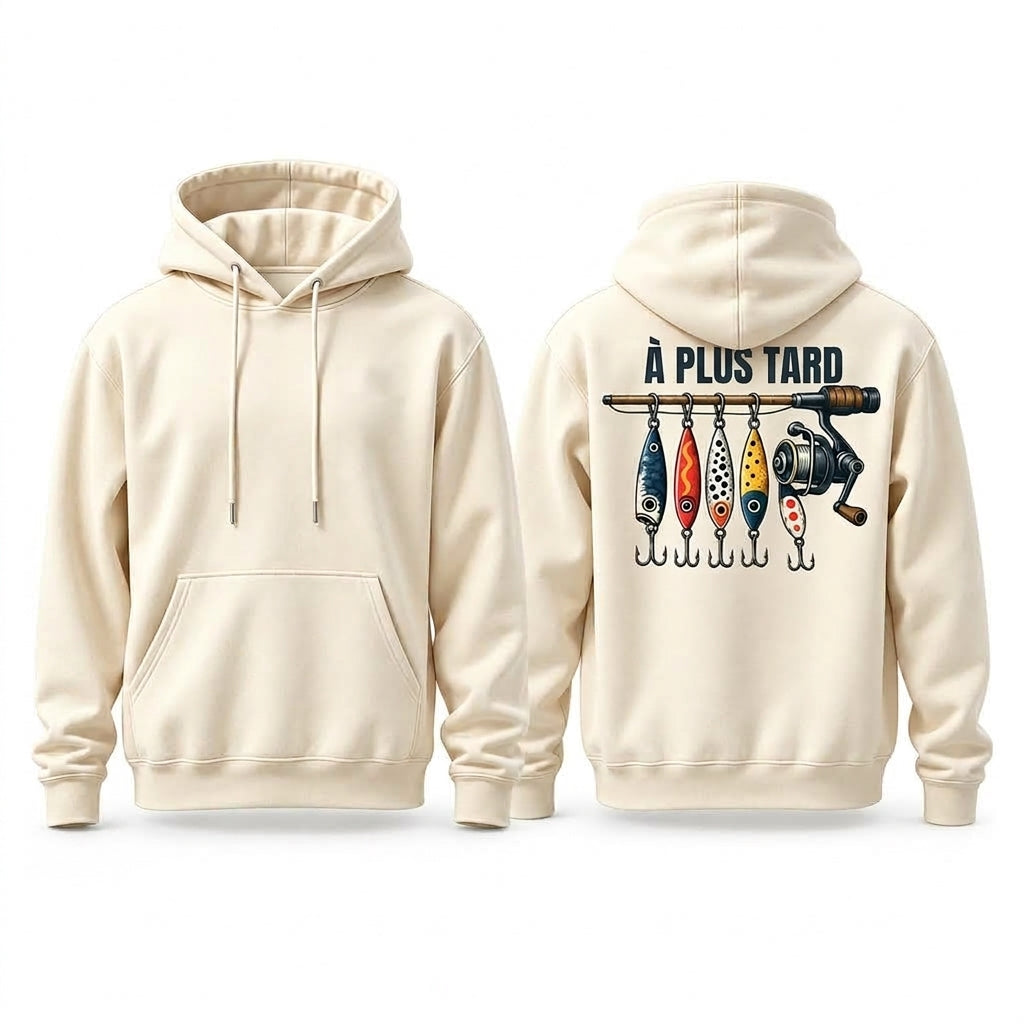 Sweat à capuche décontracté pour homme avec motif graphique de pêche rétro, coupe détendue, en molleton doux mélangé de coton, avec poches kangourou