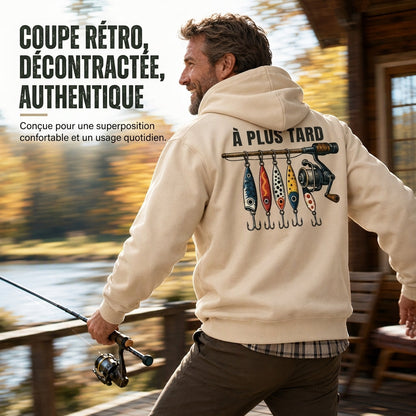 Sweat à capuche décontracté pour homme avec motif graphique de pêche rétro, coupe détendue, en molleton doux mélangé de coton, avec poches kangourou