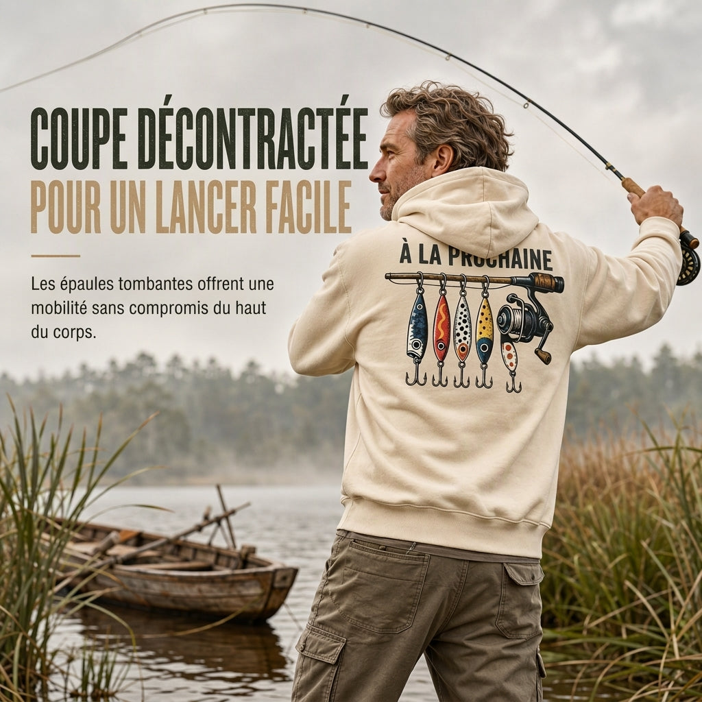 Sweat à capuche décontracté pour homme avec motif graphique de pêche rétro, coupe détendue, en molleton doux mélangé de coton, avec poches kangourou