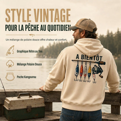 Sweat à capuche décontracté pour homme avec motif graphique de pêche rétro, coupe détendue, en molleton doux mélangé de coton, avec poches kangourou