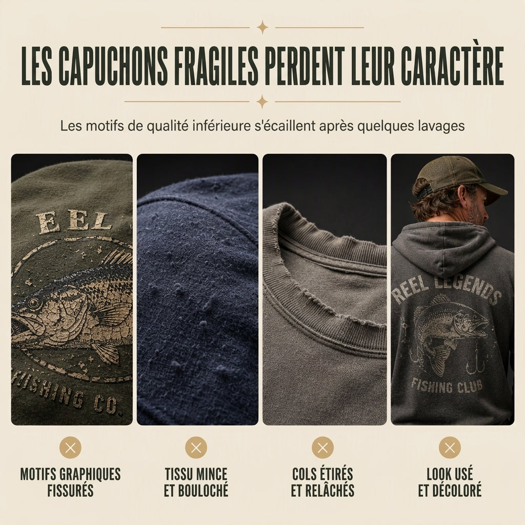 Sweat à capuche décontracté pour homme avec motif graphique de pêche rétro, coupe détendue, en molleton doux mélangé de coton, avec poches kangourou
