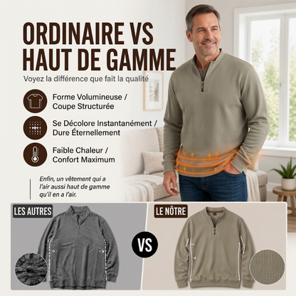 Sweat-shirt côtelé à demi-zip pour homme avec doublure chaude