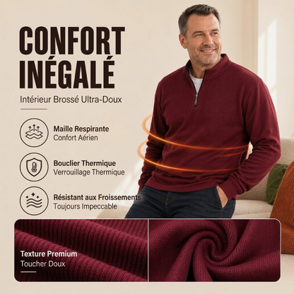 Sweat-shirt côtelé à demi-zip pour homme avec doublure chaude