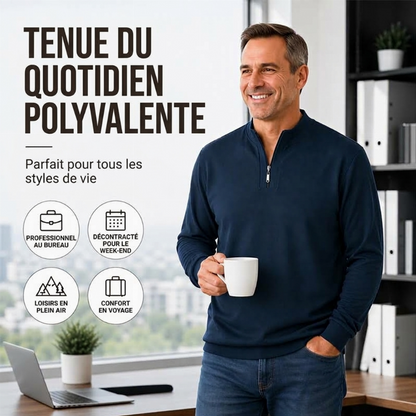 Sweat-shirt côtelé à demi-zip pour homme avec doublure chaude
