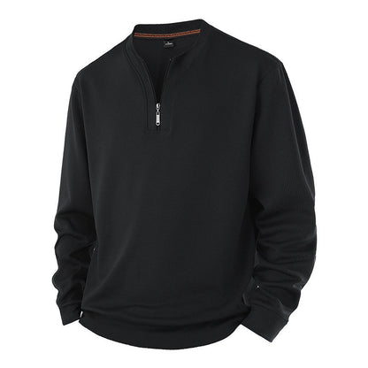 Sweat-shirt côtelé à demi-zip pour homme avec doublure chaude