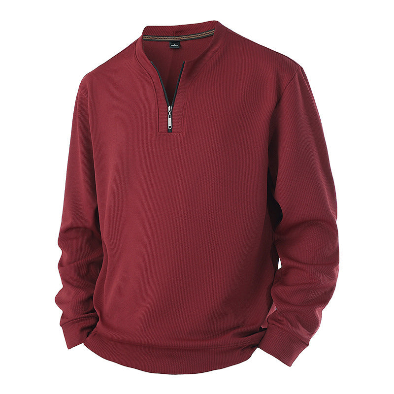 Sweat-shirt côtelé à demi-zip pour homme avec doublure chaude