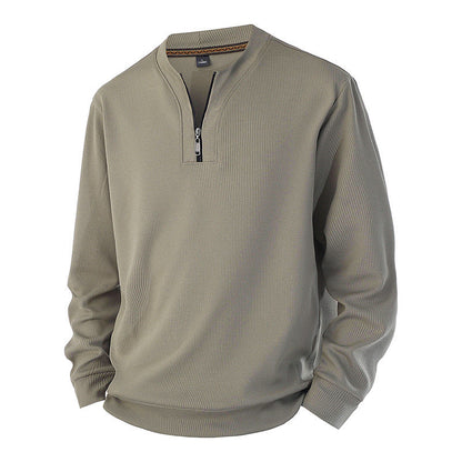 Sweat-shirt côtelé à demi-zip pour homme avec doublure chaude