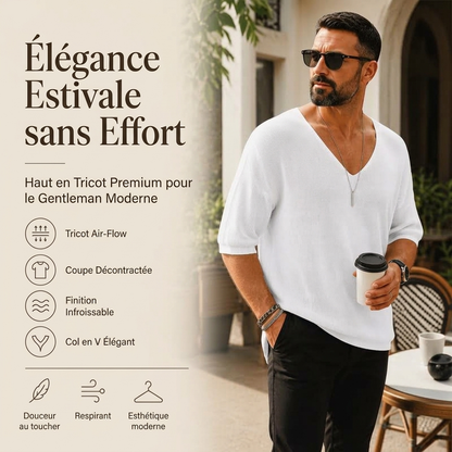 T-shirt en maille décontracté pour homme à col en V