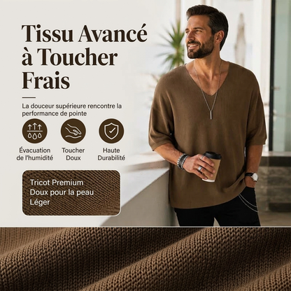 T-shirt en maille décontracté pour homme à col en V