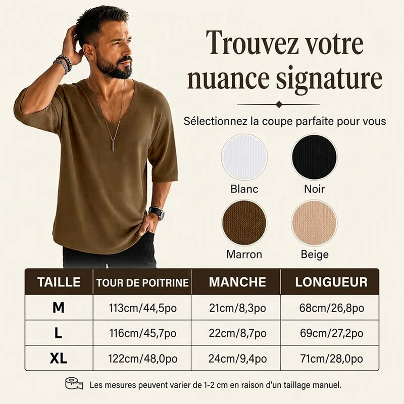 T-shirt en maille décontracté pour homme à col en V