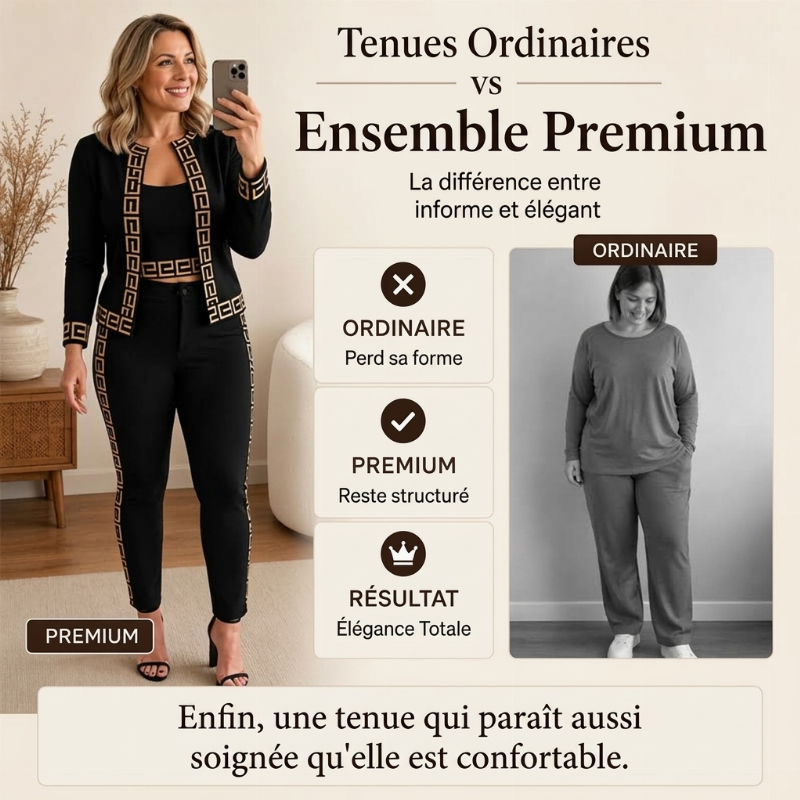 Ensemble 3 pièces pour femme : cardigan, top tube et pantalon