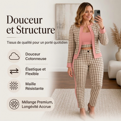 Ensemble 3 pièces pour femme : cardigan, top tube et pantalon