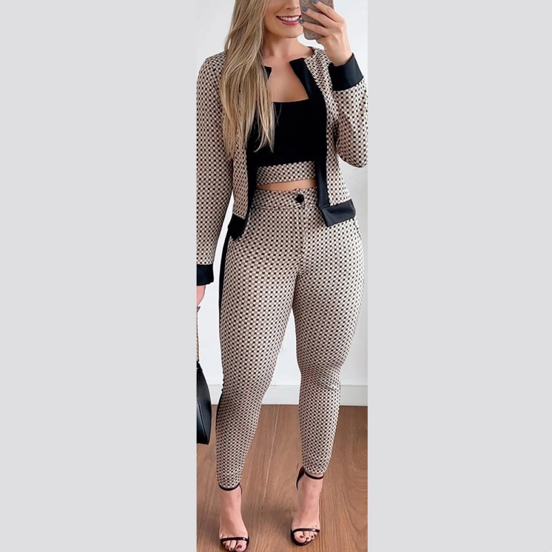 Ensemble 3 pièces pour femme : cardigan, top tube et pantalon