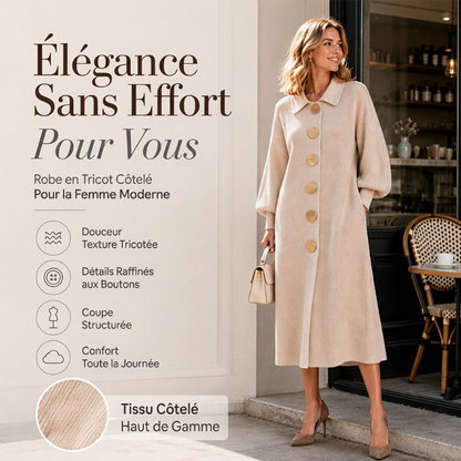 Robe longue en maille côtelée à manches bouffantes pour femme