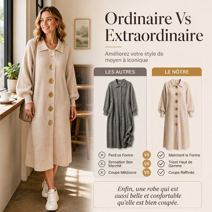 Robe longue en maille côtelée à manches bouffantes pour femme