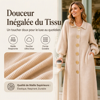 Robe longue en maille côtelée à manches bouffantes pour femme