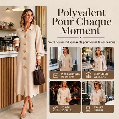 Robe longue en maille côtelée à manches bouffantes pour femme