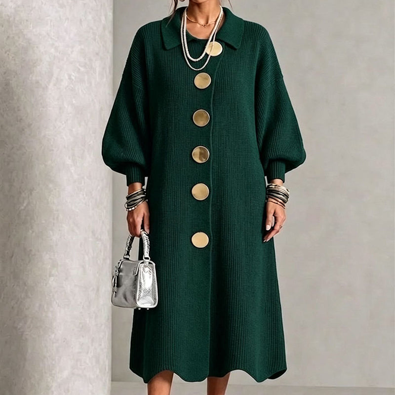 Robe longue en maille côtelée à manches bouffantes pour femme