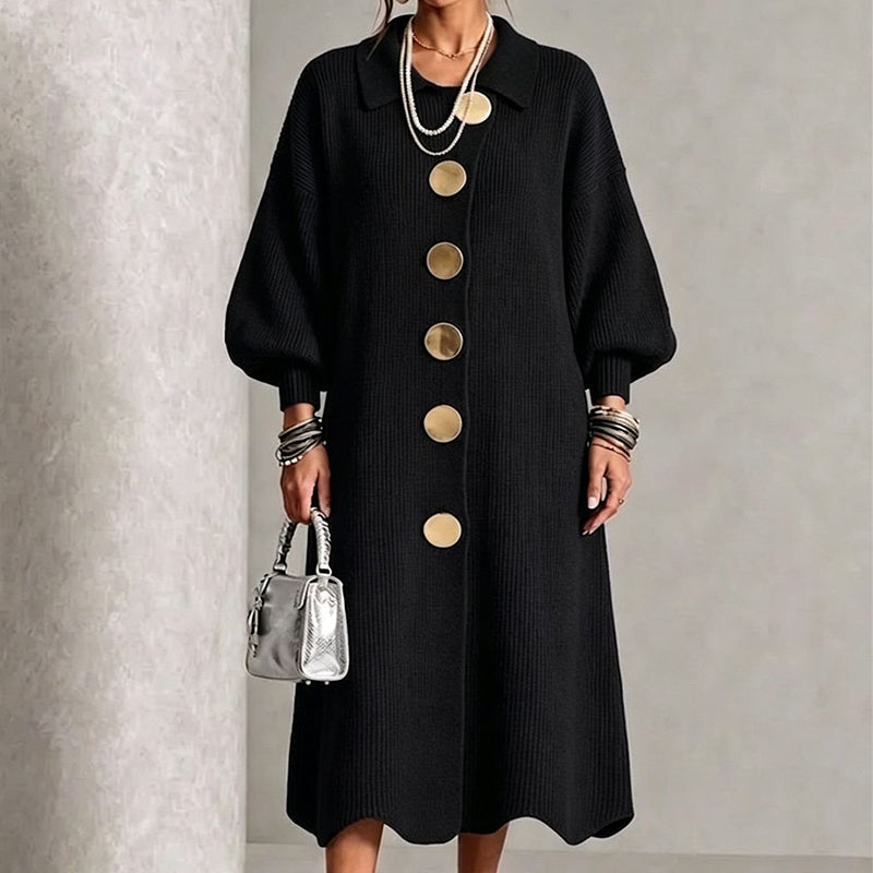 Robe longue en maille côtelée à manches bouffantes pour femme