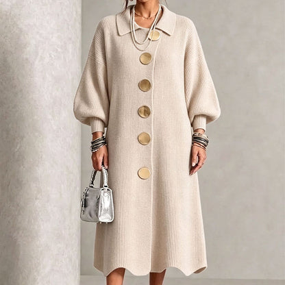 Robe longue en maille côtelée à manches bouffantes pour femme