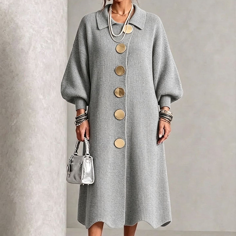 Robe longue en maille côtelée à manches bouffantes pour femme