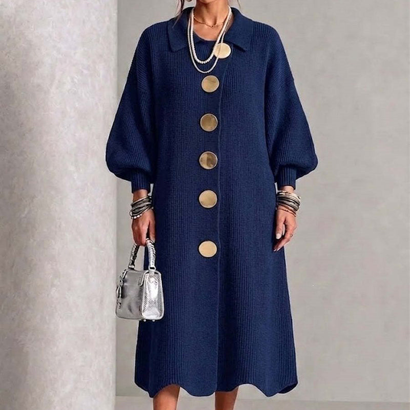 Robe longue en maille côtelée à manches bouffantes pour femme