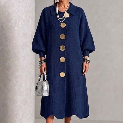 Robe longue en maille côtelée à manches bouffantes pour femme
