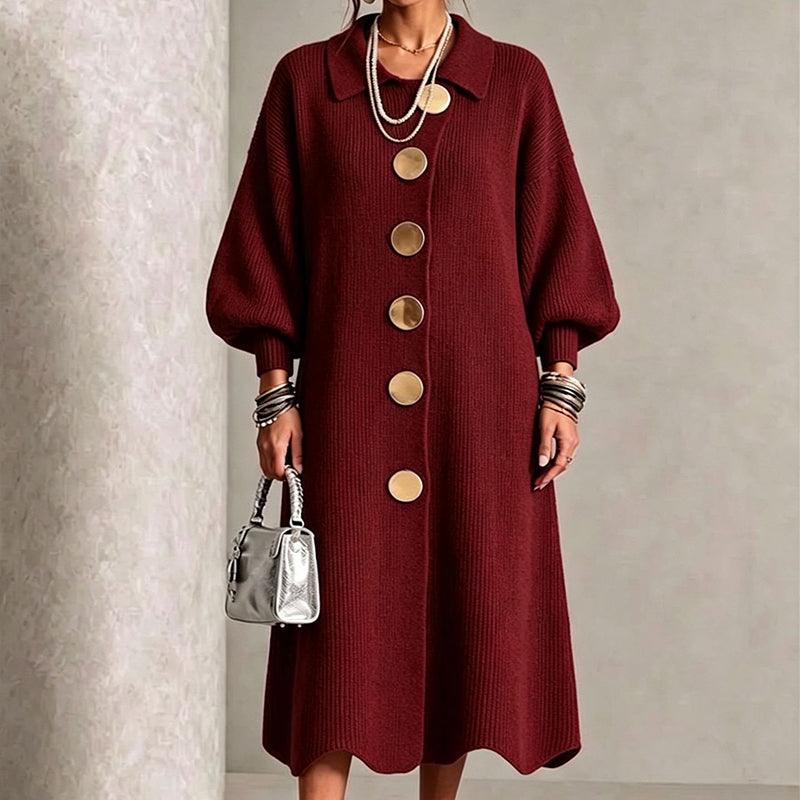 Robe longue en maille côtelée à manches bouffantes pour femme