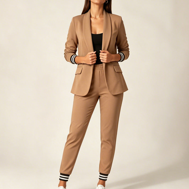 Ensemble blazer à boutonnage ouvert et pantalon pour femme