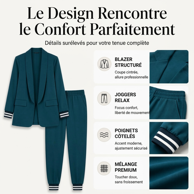 Ensemble blazer à boutonnage ouvert et pantalon pour femme
