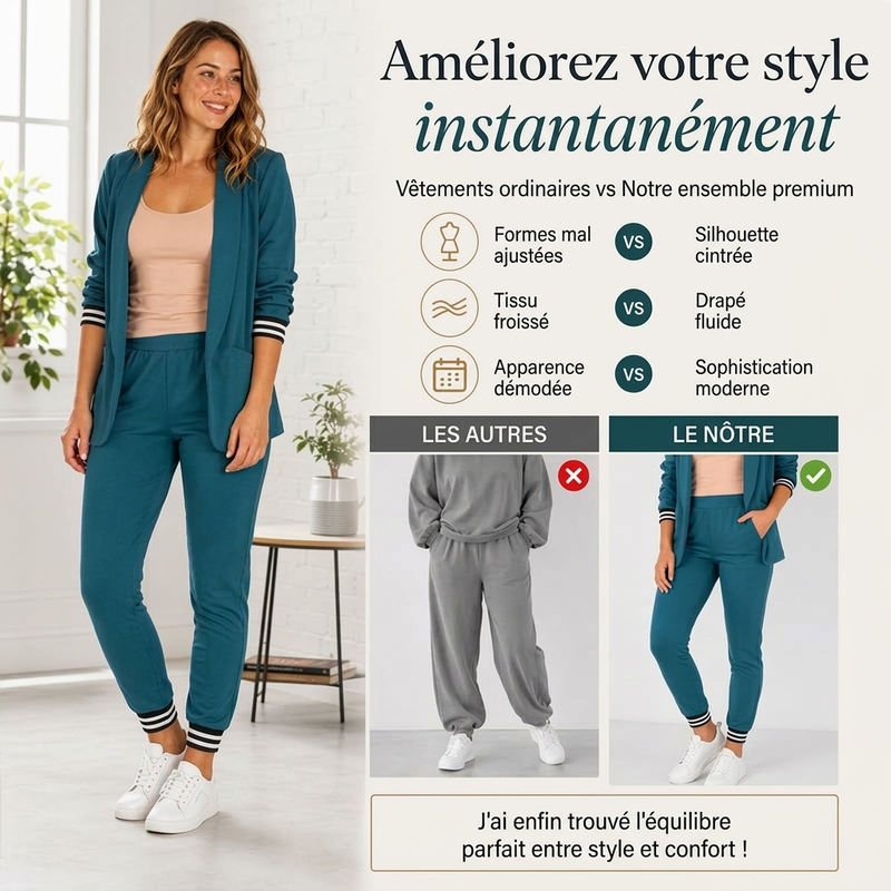 Ensemble blazer à boutonnage ouvert et pantalon pour femme