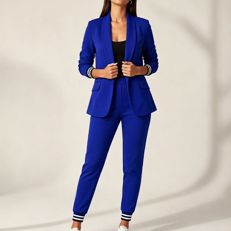 Ensemble blazer à boutonnage ouvert et pantalon pour femme