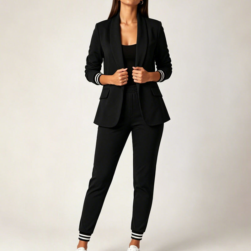 Ensemble blazer à boutonnage ouvert et pantalon pour femme