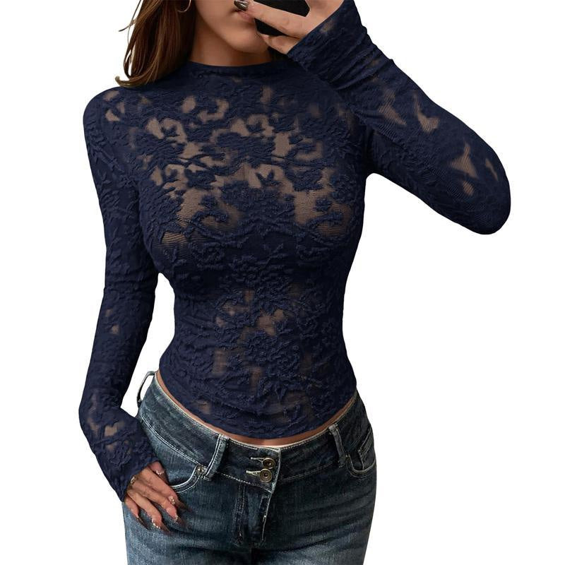 Chemise en dentelle élégante à manches longues pour femme