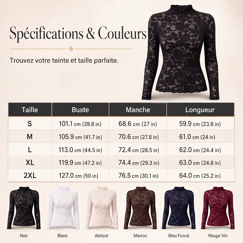 Chemise en dentelle élégante à manches longues pour femme