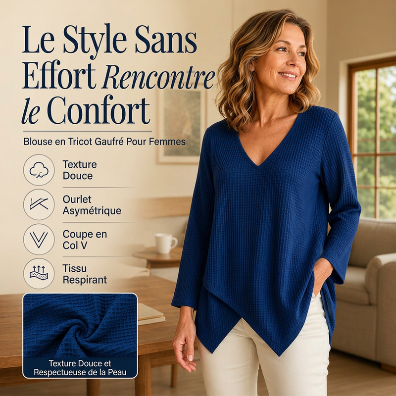 Haut femme ample en maille gauf à col V