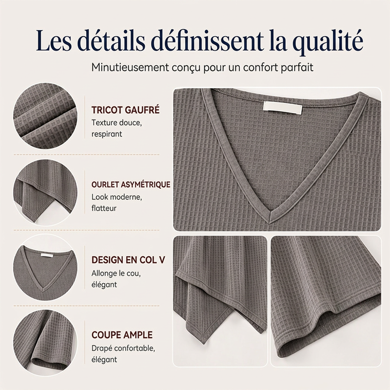 Haut femme ample en maille gauf à col V