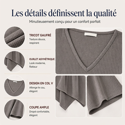 Haut femme ample en maille gauf à col V