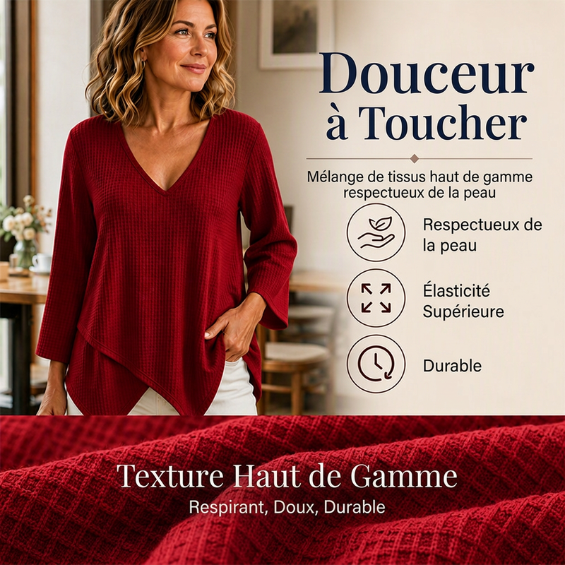 Haut femme ample en maille gauf à col V
