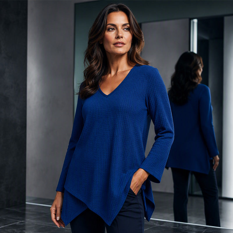 Haut femme ample en maille gauf à col V