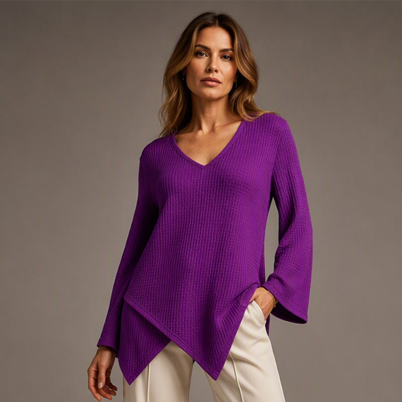 Haut femme ample en maille gauf à col V