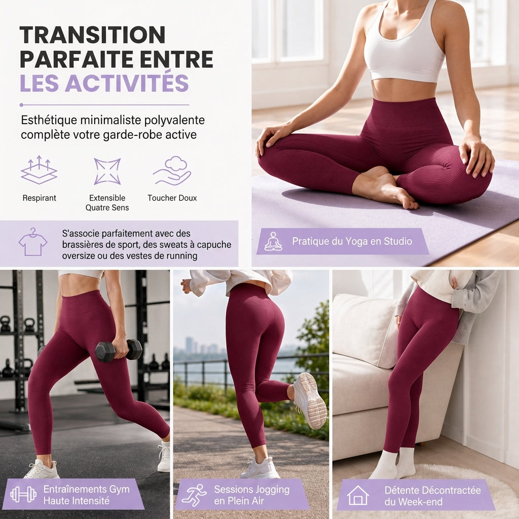 Pantalons de yoga côtelés sans couture taille haute, leggings de sport pour la salle de sport, collants athlétiques