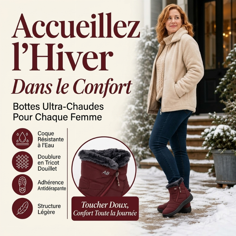 Bottes de neige d'hiver pour femme avec doublure moelleuse