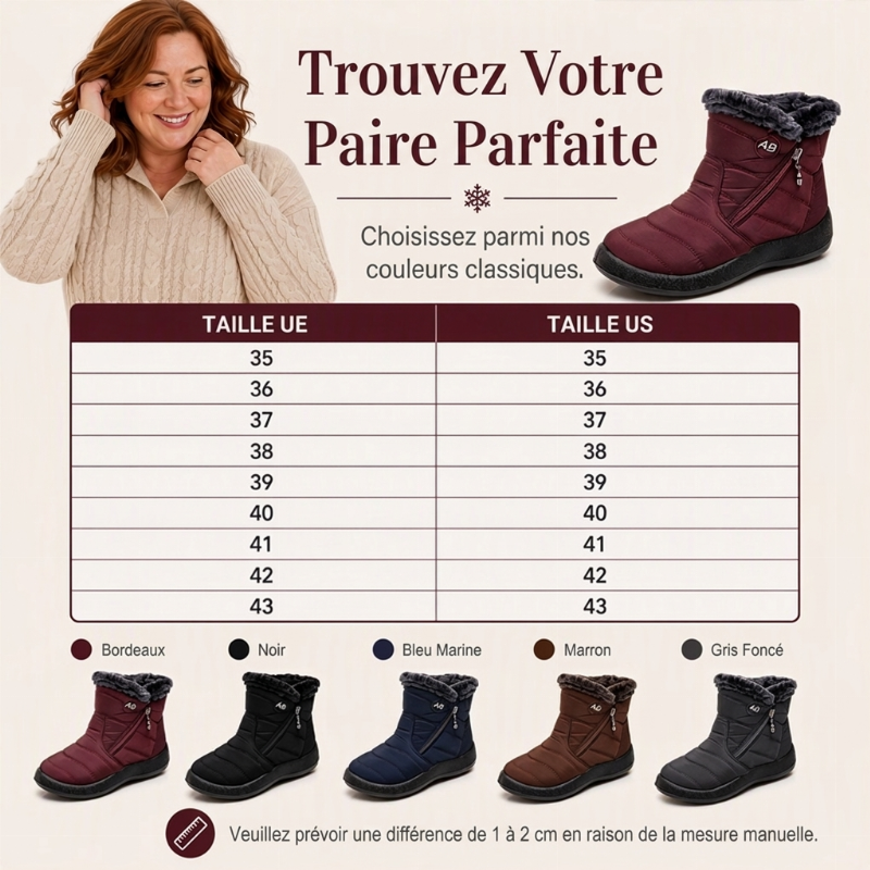 Bottes de neige d'hiver pour femme avec doublure moelleuse